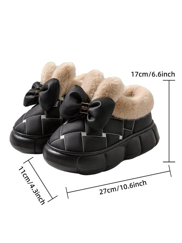 Women's Cute Bowknot Design Plush Lined Slipper Boots, Casual Soft Comfortable Home Slippers, Thick Sole Waterproof Warm Shoes for Indoor & Outdoor Use for Fall & Winter Fluffy Slippers