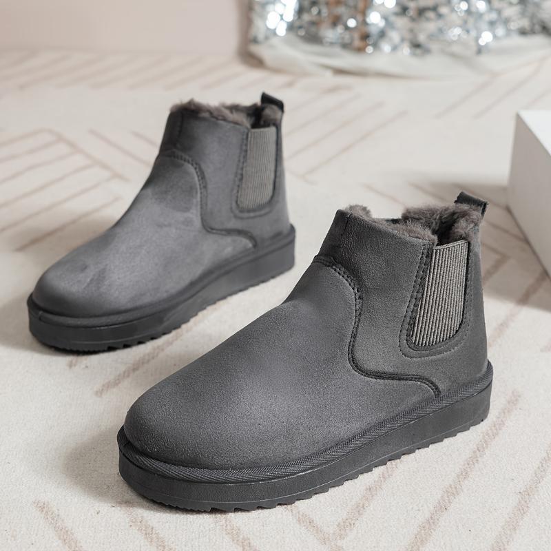 Cozy Soft Women's Solid Color Short Boots - Ultra Comfortable, Plush Lined, Slip-On, Warm Winter Boots for Casual Daily Wear - Perfect for Cold Weather, Outdoor Activities Girl Walking Shoes Footwear Rubber Platform Flat Insole Onyx