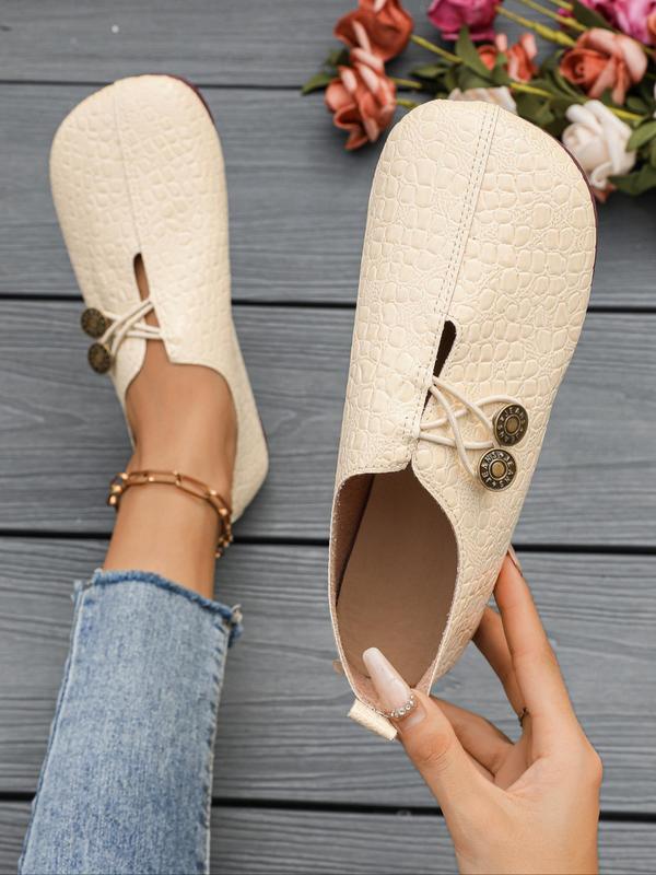 Women's Fashionable Crocodile Embossed Button Decorated Flat Shoes, Casual Comfortable Round Toe Shoes for Daily Wear, Lightweight Breathable Shoes for All Seasons