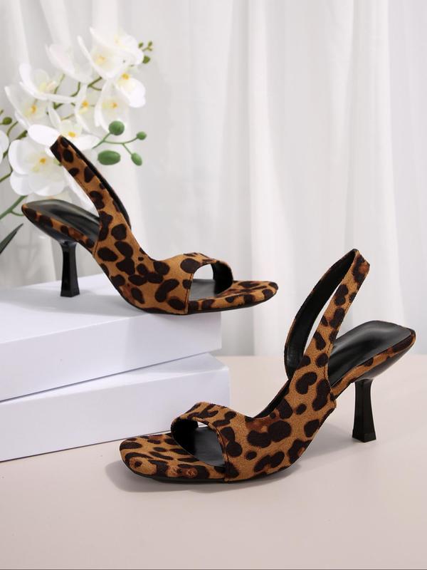 Fashion Leopard Print Stiletto Heeled Sandals, Elegant Square Toe High Heel Sandals for Party, Banquet, Trendy All-match & Exquisite Heels for Women