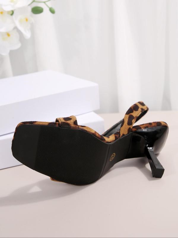 Fashion Leopard Print Stiletto Heeled Sandals, Elegant Square Toe High Heel Sandals for Party, Banquet, Trendy All-match & Exquisite Heels for Women