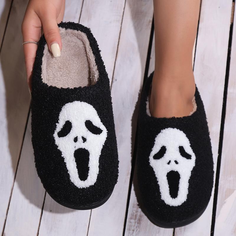 Halloween House Slippers for Women, Soft Plush Comfy Halloween Slippers Slip-on Cozy Indoor Outdoor Slippers