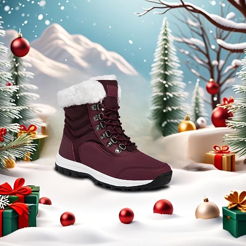 Women's Velvet Thicken High Quality Warm Snow Boots, Winter Outdoors Non-Slip Waterproof Walking Shoes, Autumn and Winter Camping Shoes