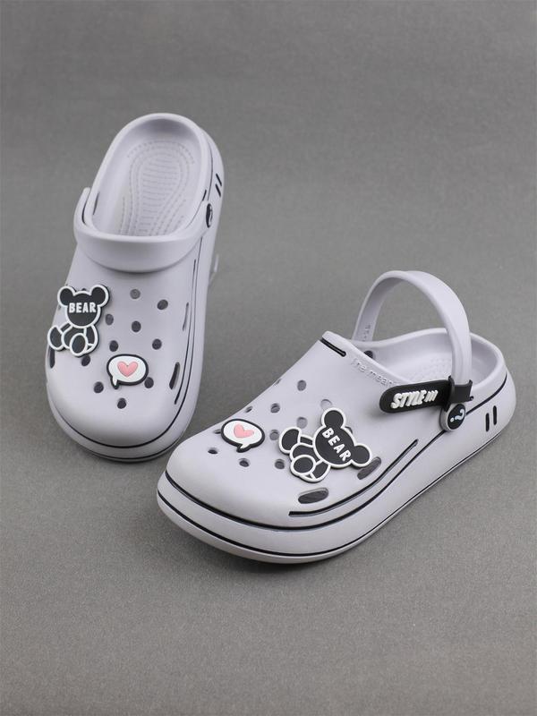 Women's Cute Cartoon Bear Pattern Clogs, Casual Comfortable Hollow Out Design Clogs, Fashionable Clogs for Indoor & Outdoor Wear