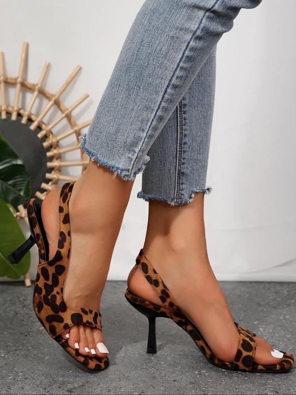 Fashion Leopard Print Stiletto Heeled Sandals, Elegant Square Toe High Heel Sandals for Party, Banquet, Trendy All-match & Exquisite Heels for Women