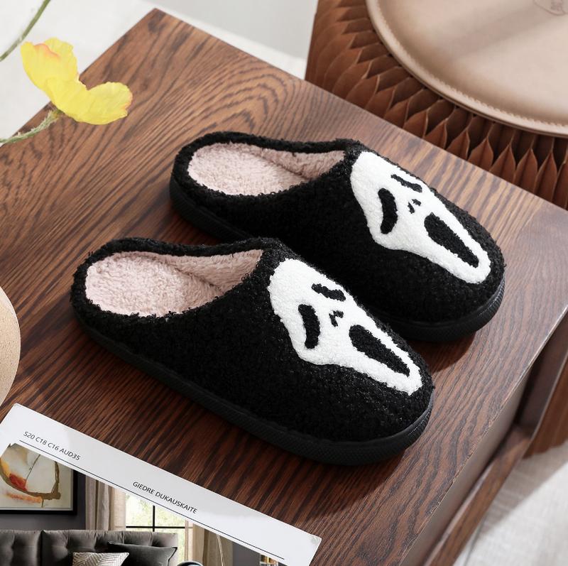 Halloween House Slippers for Women, Soft Plush Comfy Halloween Slippers Slip-on Cozy Indoor Outdoor Slippers