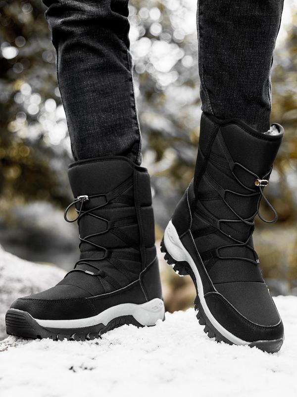 Men's Winter Snow Boots, Outdoor Warm Mid Calf Waterproof Durable Boot, Non-slip Warm Climbing Shoes for Outdoor Activities