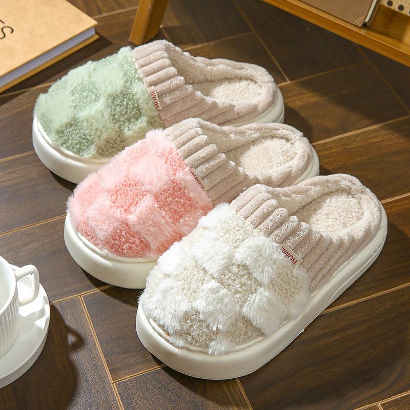 Cotton slippers for women, anti slip cashmere for warmth, monthly slippers for indoor home, cute and fluffy cotton mop walking shoes slide