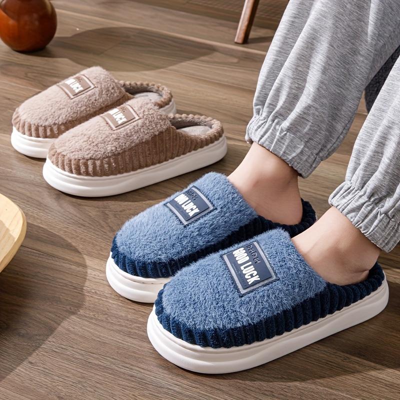 Cozy Plus-Size Men's Slippers - Plush Fleece Lined, Non-Slip Thick Sole for Fall Winter Comfort