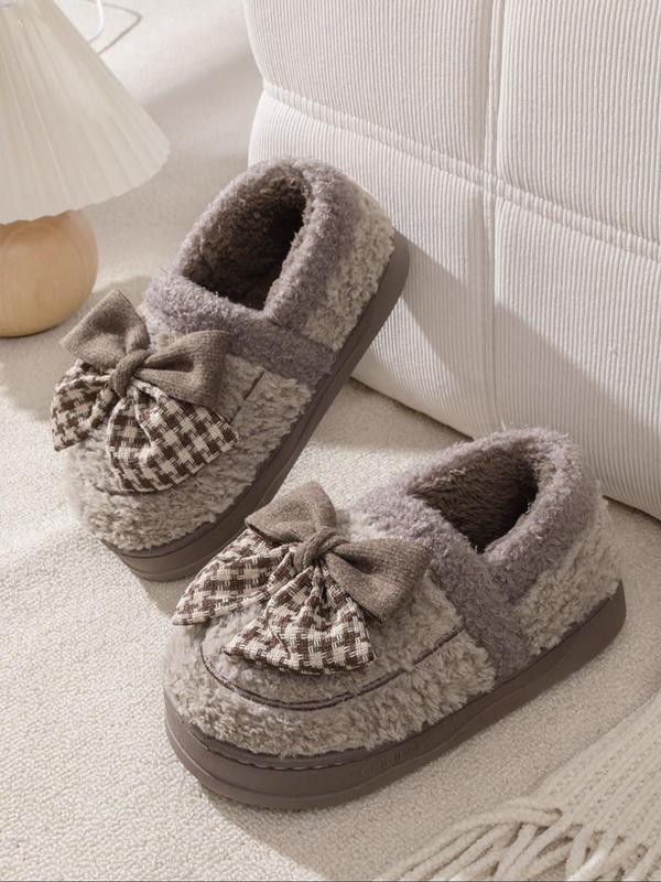 Women's Cute Bowknot Design Plush Slippers, 2024 New Style Casual Soft Comfortable Home Slippers, Warm Slippers for Women Slides House Slippers for Indoor & Outdoor Use for All Seasons Fluffy Slippers