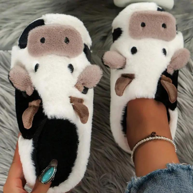 Cotton slippers for women,Cute Cow House Slippers, Warm Plush Lined Home Slippers, Cozy Indoor Shoes Footwear Flipflop