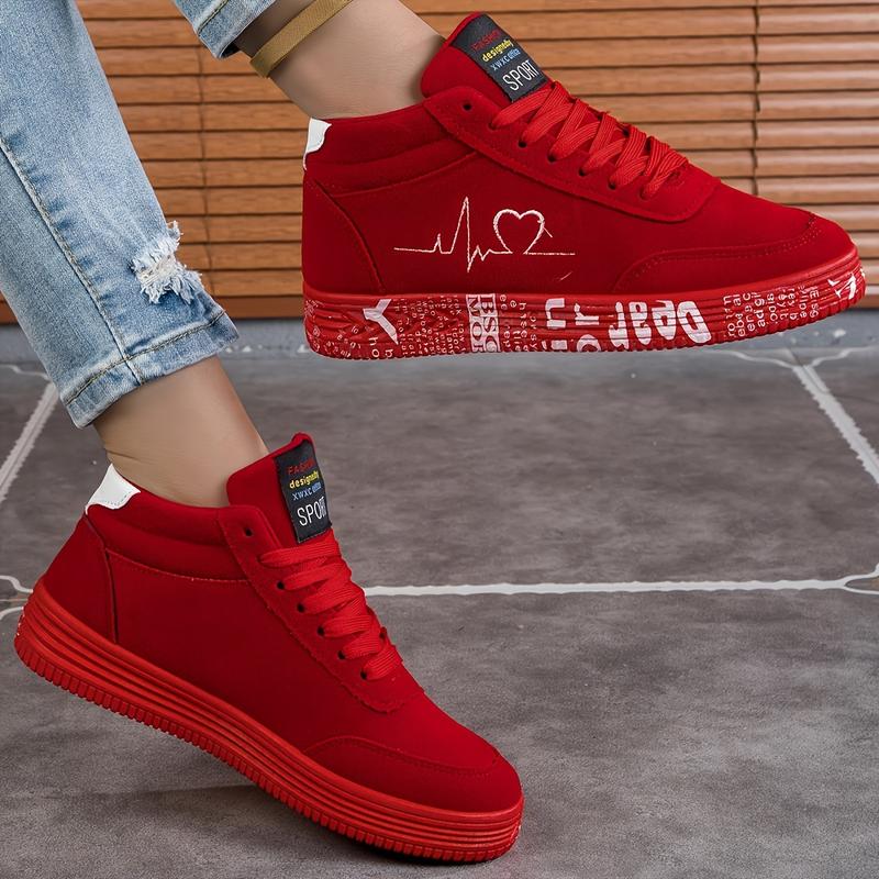 Women's Solid Color Casual Sneaker, Heart Shape Printed Soft Back Thick Back Skateboard Shoes, Valentine's Day Low-Top Shoes