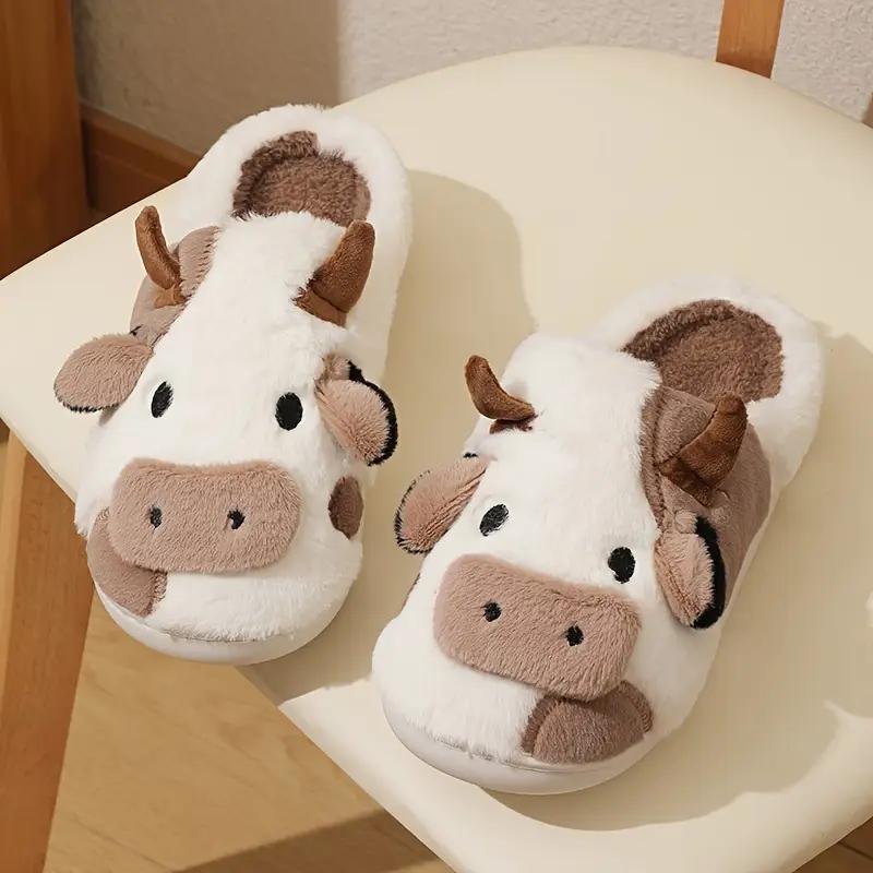 Cotton slippers for women,Cute Cow House Slippers, Warm Plush Lined Home Slippers, Cozy Indoor Shoes Footwear Flipflop