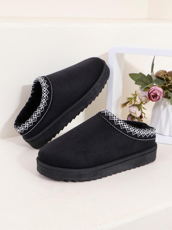 Women's Solid Color Plush Lining Slippers, 2024 New Style Casual Soft Comfortable Home Slippers, Warm Slippers for Indoor & Outdoor Use for Fall & Winter, Fall Shoes for Women