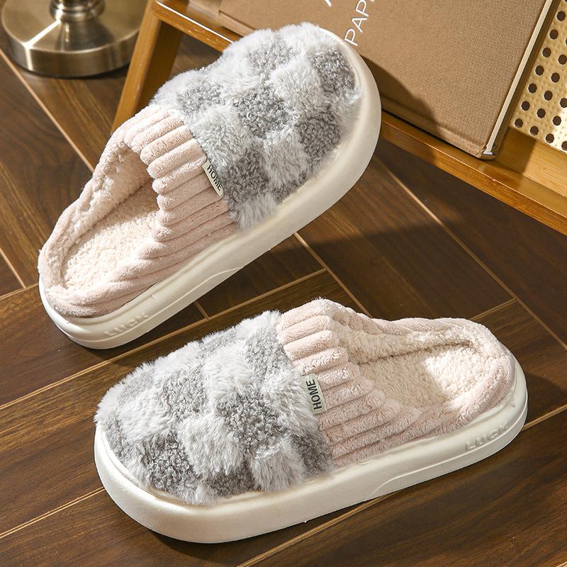 Cotton slippers for women, anti slip cashmere for warmth, monthly slippers for indoor home, cute and fluffy cotton mop walking shoes slide