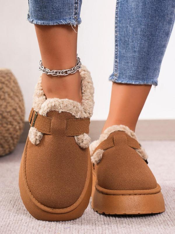 Women's Solid Color Plush Lined Snow Boots, Casual Comfortable Slip on  Boots for Fall & Winter, Female All-match Round Toe Shoes for Daily Wear