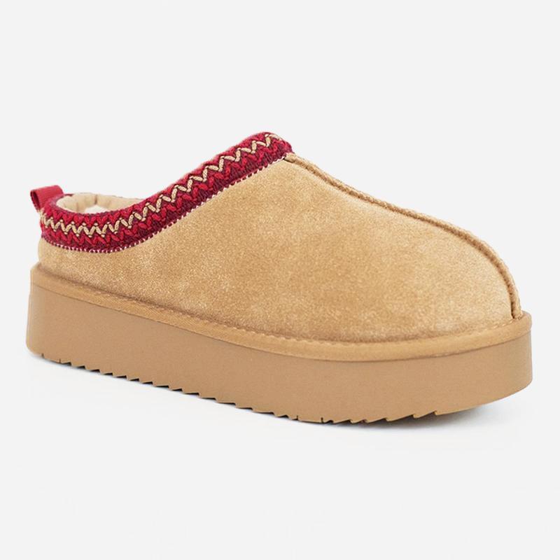 2024 simple and versatile EVELLYHOOTD woven leather outdoor slippers women's mini warm shoes with furry lining autumn and winter warm walking shoes