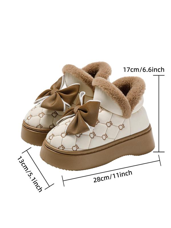 Women's Cute Bow Decor Plush Lined Snow Boots, Casual Comfortable Thick Sole Ankle Boots, Warm Boots for Indoor & Outdoor Wear for Fall & Winter