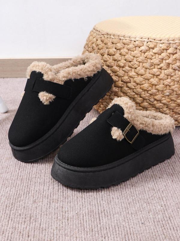 Women's Solid Color Plush Lined Snow Boots, Casual Comfortable Slip on  Boots for Fall & Winter, Female All-match Round Toe Shoes for Daily Wear