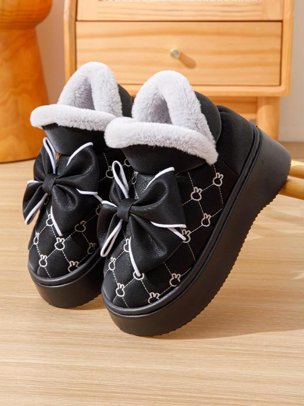 Women's Cute Bow Decor Plush Lined Snow Boots, Casual Comfortable Thick Sole Ankle Boots, Warm Boots for Indoor & Outdoor Wear for Fall & Winter