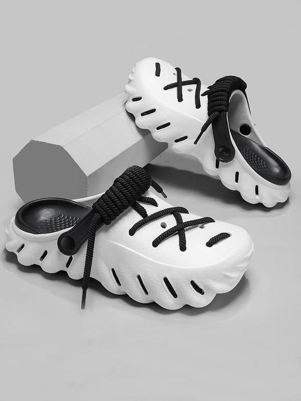 Women's Colorblock Lace Up Hollow Out Slides, Casual Comfortable Sports Slides, Outdoor Sports Slides for Women & Girls