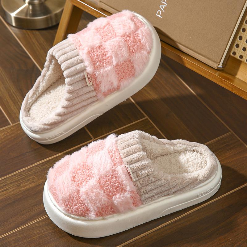 Cotton slippers for women, anti slip cashmere for warmth, monthly slippers for indoor home, cute and fluffy cotton mop walking shoes slide