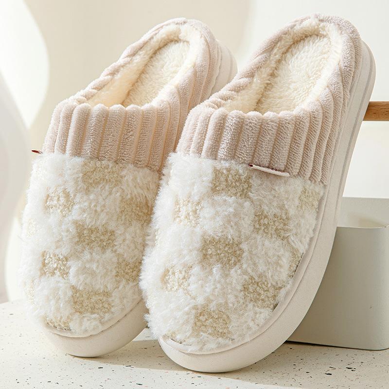 Womens Cotton Slippers Winter Warm Slippers for Women and Men Indoor Outdoor Home Non-slip Shoes