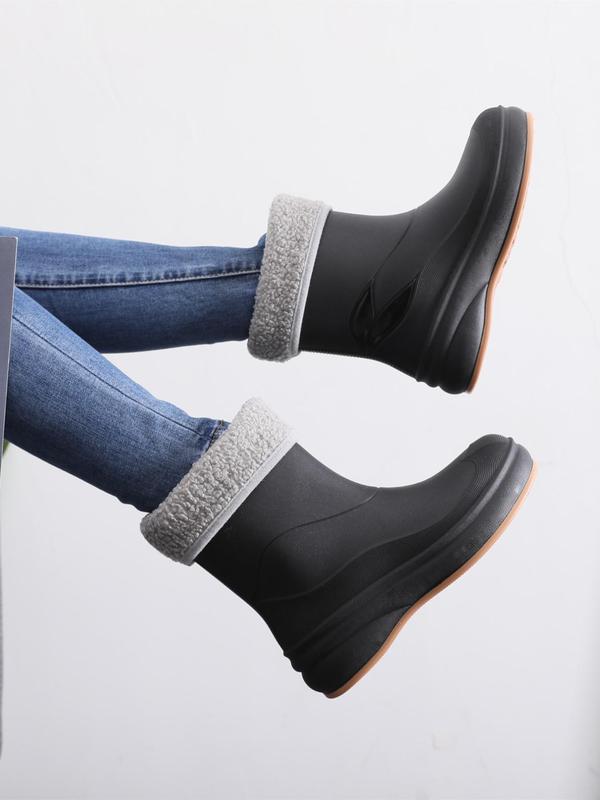  Women's Fashionable Solid Color Plush Ankle Boots, Casual Outdoor Walking Boots, Female Round Toe All-match Shoes for Daily Wear