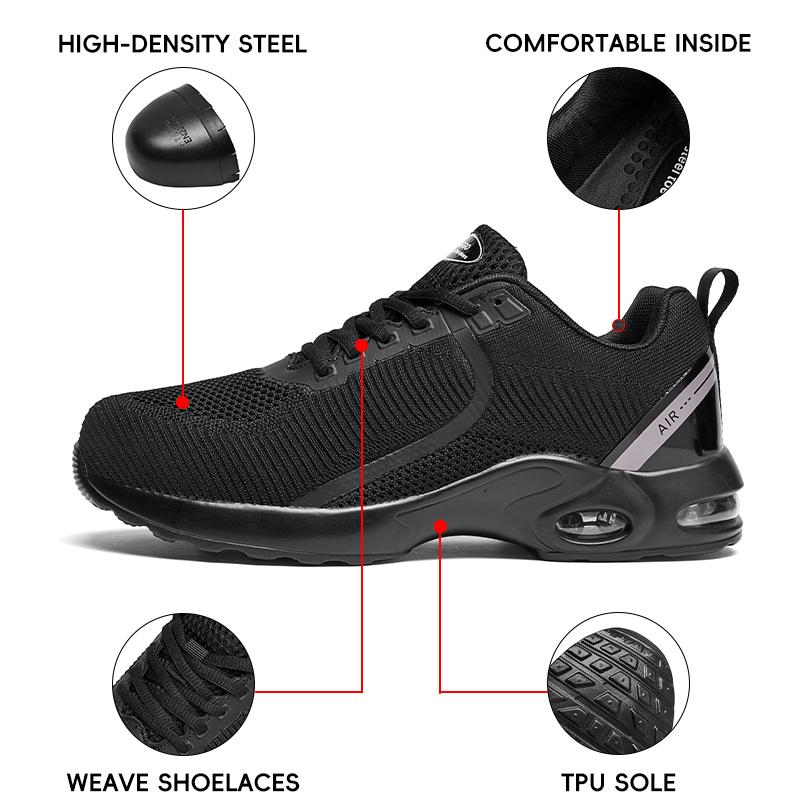 Steel toe shoes prevent toe injuries and punctures, indestructible, comfortable and breathable, suitable for construction workers and outdoor travel sports Closed Boy Runner