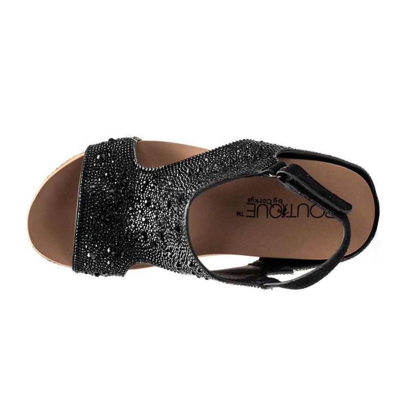 CORKYS THE ASHLEY WEDGE SANDALS - BLACK RHINESTONES