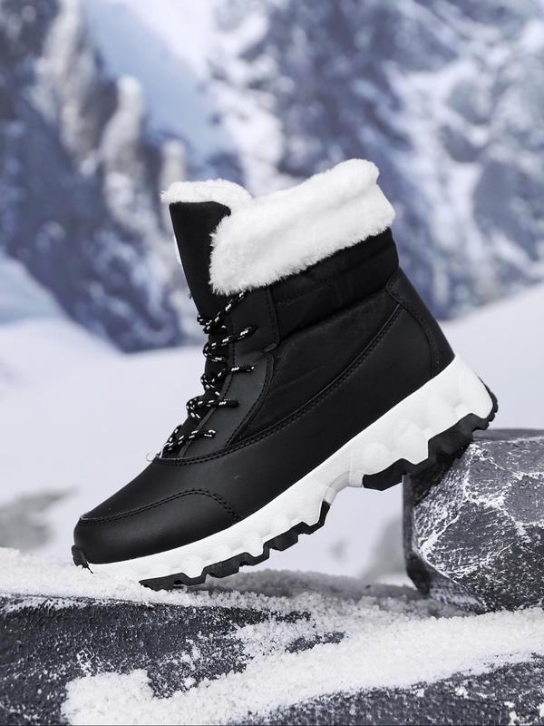 Men's Casual Contrast Faux Fur Snow Boots, Warm Comfortable Non-slip Ankle Boots for Outdoor Activities, Male All-match Round Toe Shoes for Daily Wear