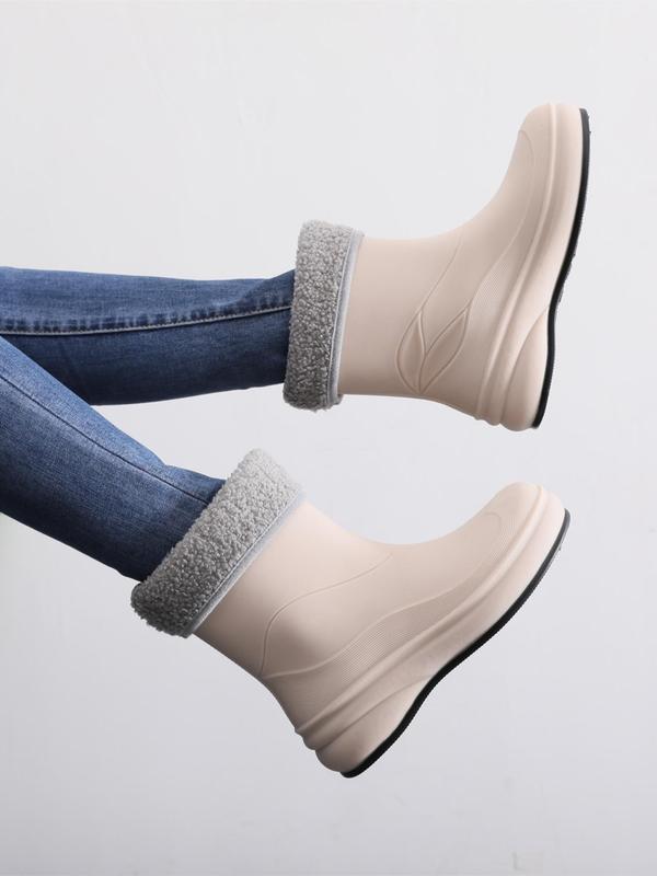  Women's Fashionable Solid Color Plush Ankle Boots, Casual Outdoor Walking Boots, Female Round Toe All-match Shoes for Daily Wear