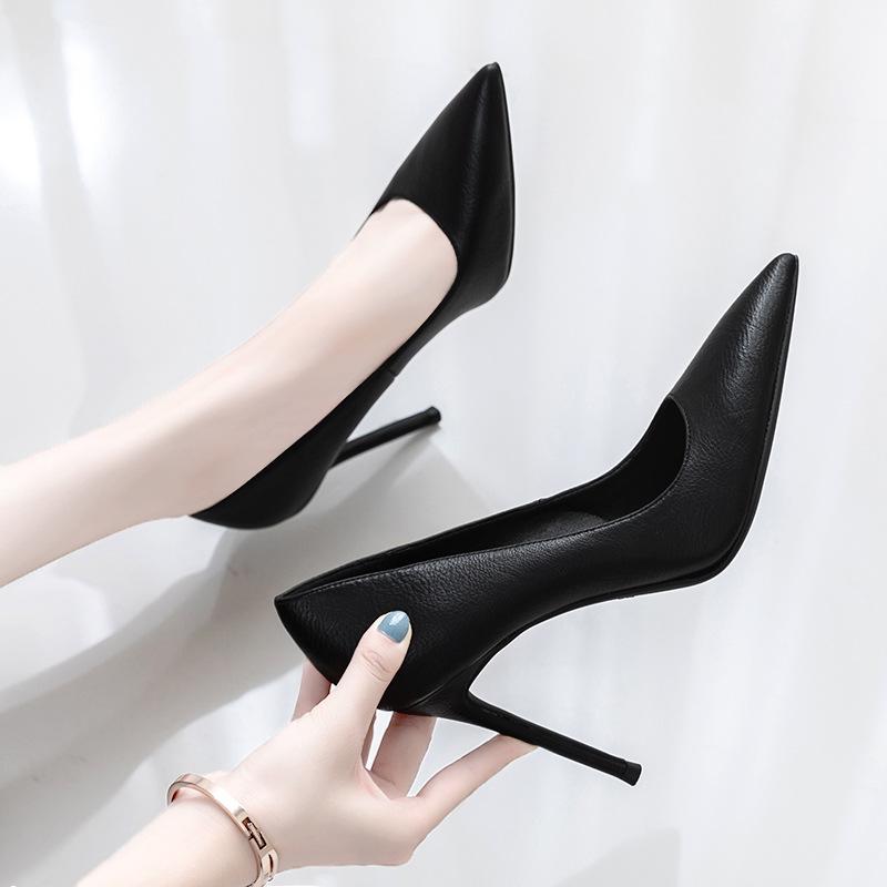 Professional High Heels Women's Black New Pointed Stiletto Heel Formal Leather Shoes Etiquette Flight Attendant Stewardess Work Shoes