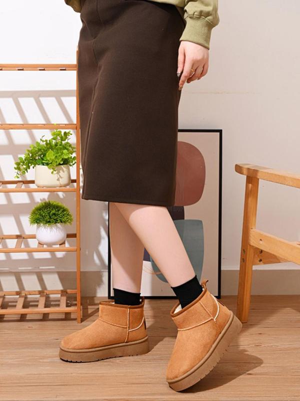 Women's Solid Color Thick Sole Snow Boots, Casual Warm Ankle Boots for Winter, Female All-match Round Toe Shoes for Daily Wear