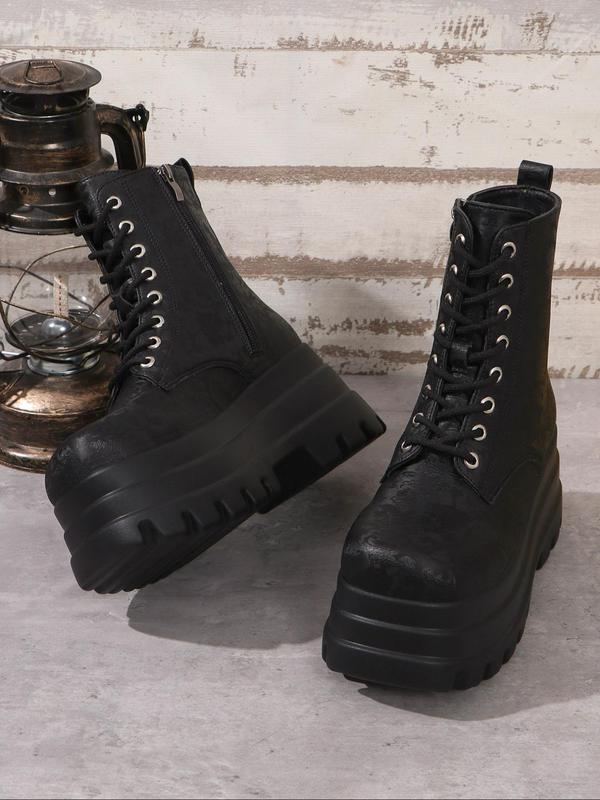 Fashionable Solid Color Square Toe Platform Boots, Casual Comfortable Zipper Design Ankle Boots for Daily Wear, Female All-match Trend Shoes for Winter