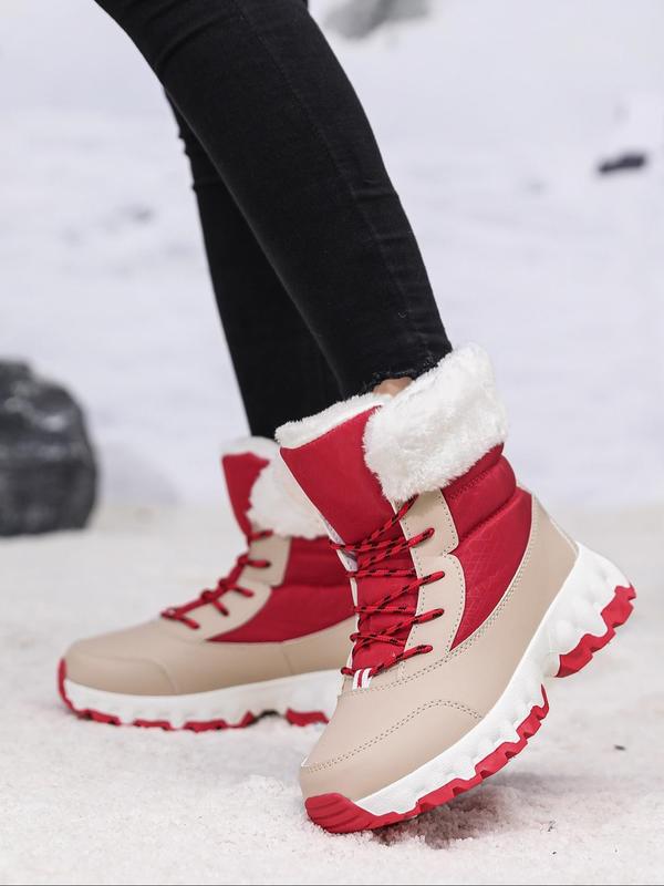 Men's Casual Contrast Faux Fur Snow Boots, Warm Comfortable Non-slip Ankle Boots for Outdoor Activities, Male All-match Round Toe Shoes for Daily Wear