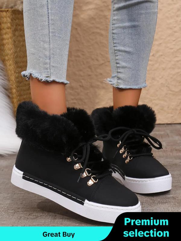 Women's Fashionable Lace Up Ankle Boots, Casual Warm Snow Boots for Outdoor, Female All-match Trendy Shoes for Fall & Winter