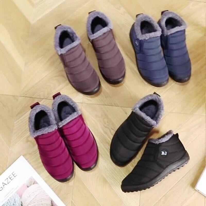 Mens Waterproof Womens Winter Snow Ankle Boots Fur Lined Slip On Outdoor Shoes