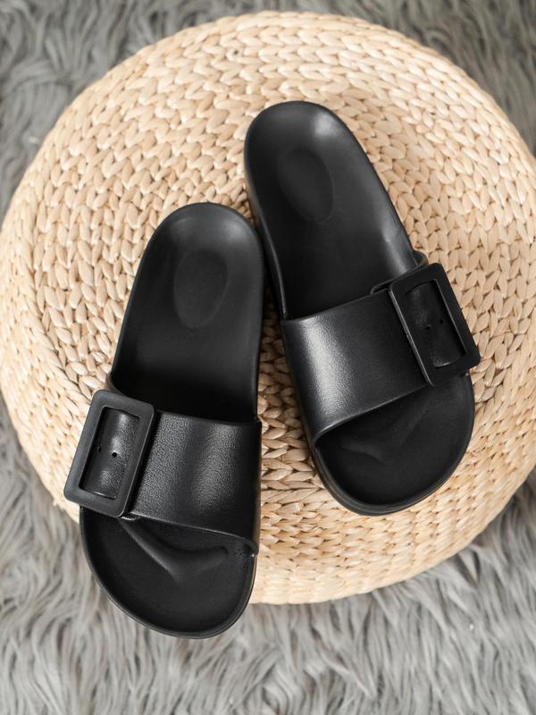 Women's Summer Minimalist Plain Open Toe Slides, with Buckle Design, Casual Comfortable Soft Thick Bottom Non-slip Slippers, Summer Outdoor Vacation Slides Sandals