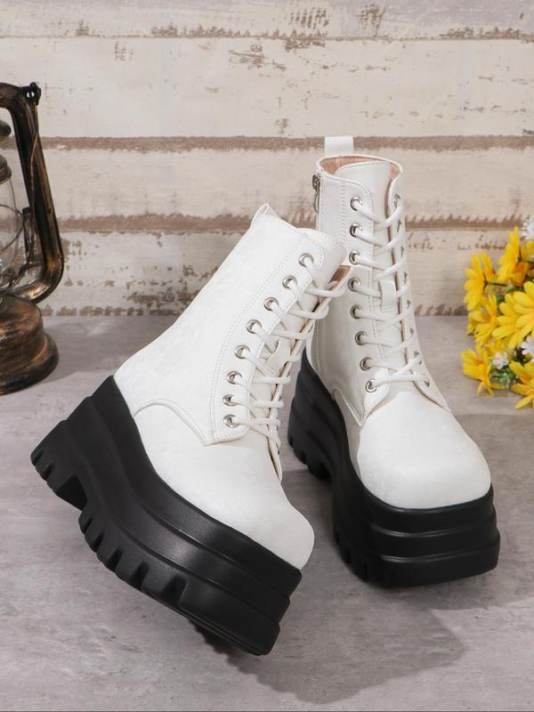 Fashionable Solid Color Square Toe Platform Boots, Casual Comfortable Zipper Design Ankle Boots for Daily Wear, Female All-match Trend Shoes for Winter