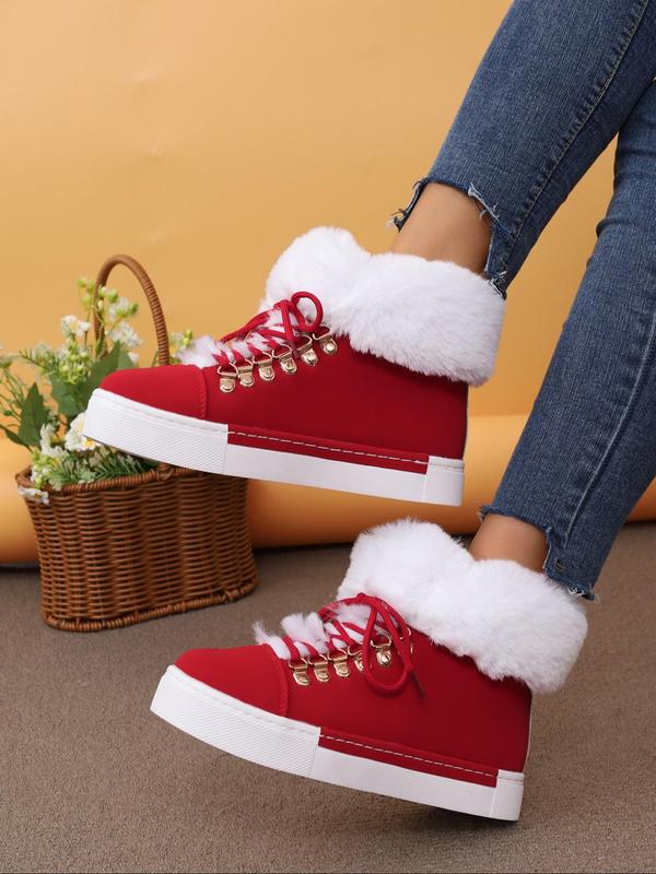 Women's Fashionable Lace Up Ankle Boots, Casual Warm Snow Boots for Outdoor, Female All-match Trendy Shoes for Fall & Winter