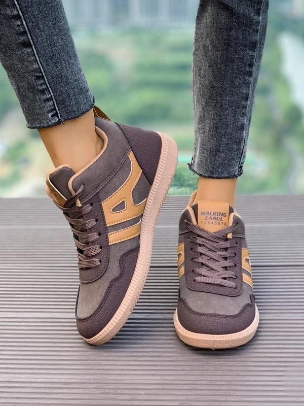 Women's Fashion Colorblock Lace Up Low Top Sneakers, Casual Comfortable Round Toe Sports Shoes for Daily Wear, Female All-match Basic Shoes for Daily Wear