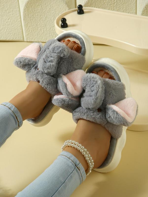 Women's Cute Cartoon Elephant Design Plush Slippers, Casual Soft Comfortable Home Slippers, Warm Slippers for Indoor & Outdoor Use for Fall & Winter