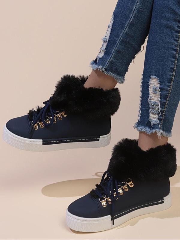 Women's Fashionable Lace Up Ankle Boots, Casual Warm Snow Boots for Outdoor, Female All-match Trendy Shoes for Fall & Winter