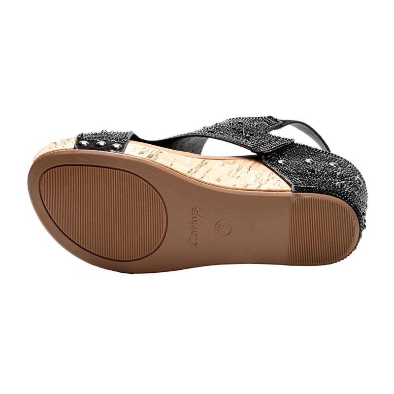 CORKYS THE ASHLEY WEDGE SANDALS - BLACK RHINESTONES