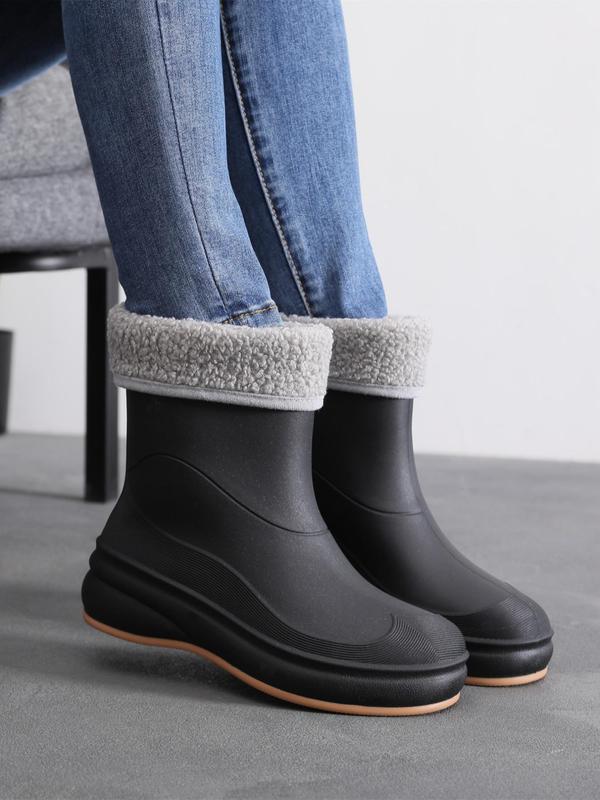  Women's Fashionable Solid Color Plush Ankle Boots, Casual Outdoor Walking Boots, Female Round Toe All-match Shoes for Daily Wear