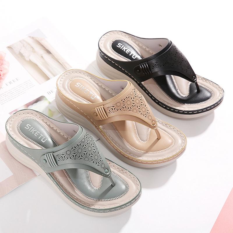 Women Slip on Wedge Sandals Flip Flops Comfort Thong Style Flip Flops Sandals with Arch Support