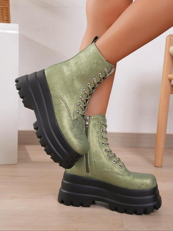 Fashionable Solid Color Square Toe Platform Boots, Casual Comfortable Zipper Design Ankle Boots for Daily Wear, Female All-match Trend Shoes for Winter