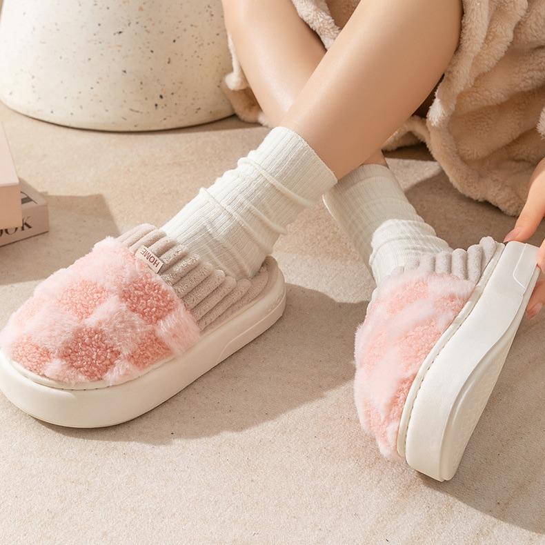 Womens Cotton Slippers Winter Warm Slippers for Women and Men Indoor Outdoor Home Non-slip Shoes