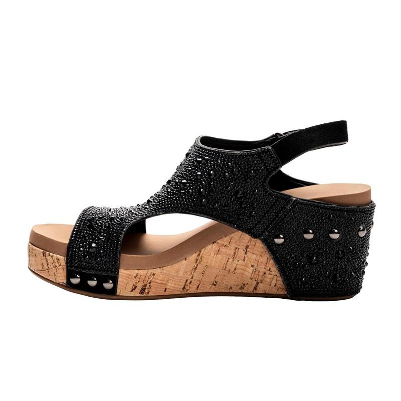 CORKYS THE ASHLEY WEDGE SANDALS - BLACK RHINESTONES